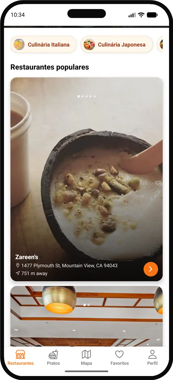 List of popular restaurants with photo, address and distance
